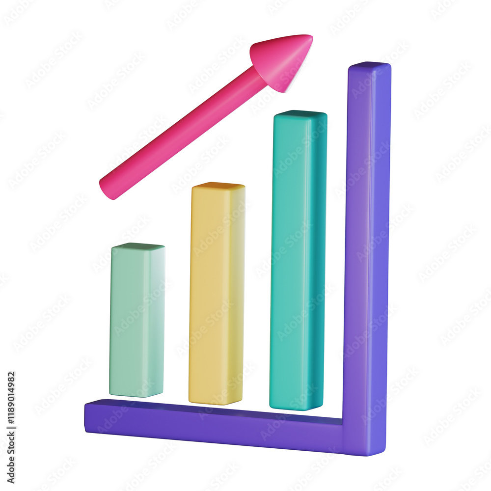 Colorful 3d bar graph with growing arrow on white background Colorful 3d bar graph with growing arrow on white background