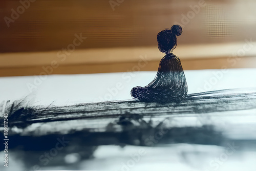 Reflective figure drawn in charcoal during a creative session in an indoor space