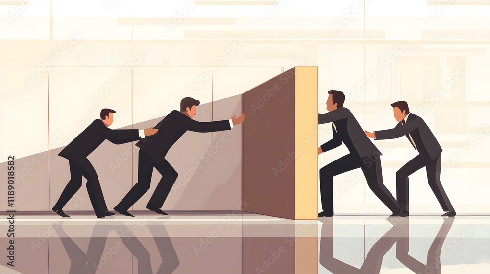 Fototapeta premium Businessmen Collaboratively Moving a Large Object Together