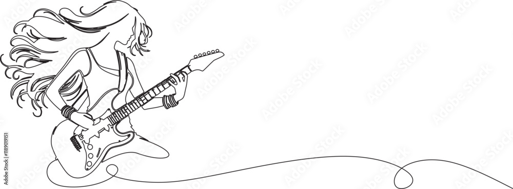 Fototapeta premium illustration of a girl with playing electric guitar line art