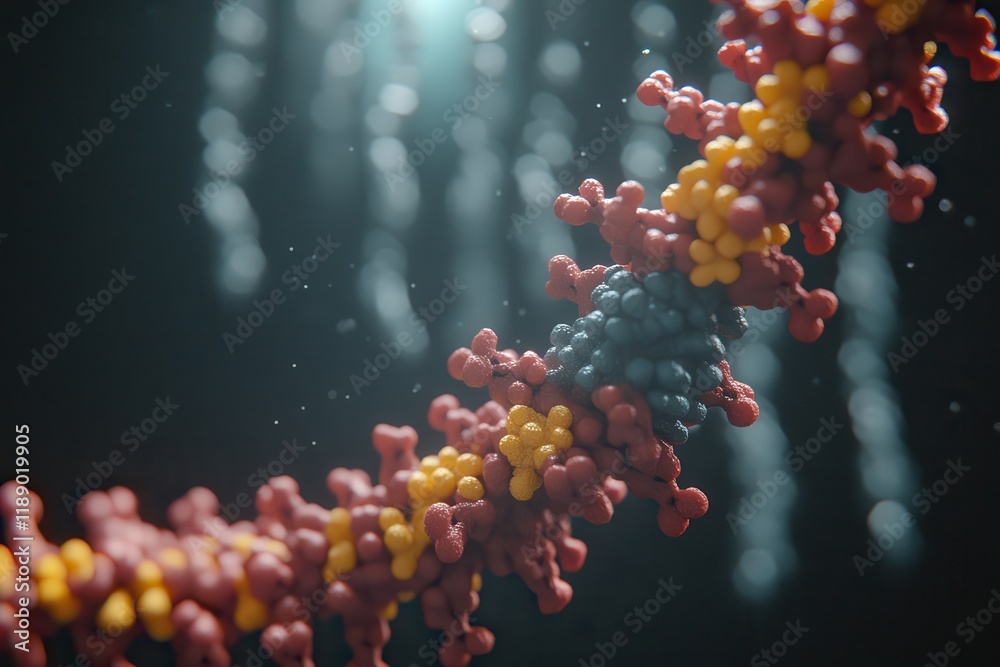 Microscopic View of a DNA Double Helix Molecule Structure in 3D Render Microscopic View of a DNA Double Helix Molecule Structure in 3D Render