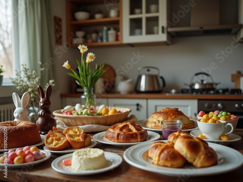 Wallpaper Mural Festive Easter table with traditional dishes and decorations. Torontodigital.ca