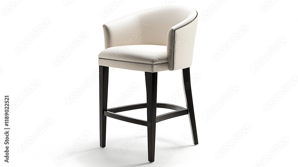Contemporary bar stool with a curved back and high-density foam cushion, on white Contemporary bar stool with a curved back and high-density foam cushion, on white