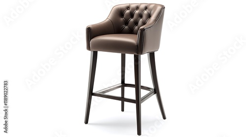 Contemporary bar stool with a plush leather top, set against a clean white backdrop, detailed HD PNG in photo