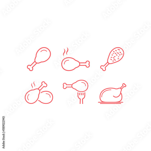 Chicken meat flat vector icons set