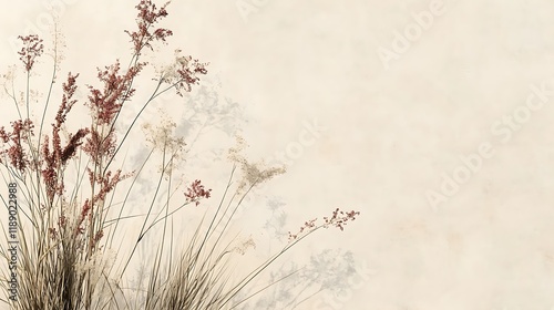 Dried Grasses and Flowers Against Beige Background