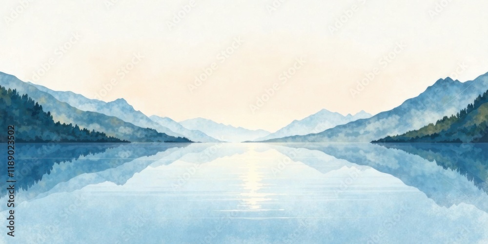 Serene Lakeside Panorama Mountains Mirrored in Calm Waters at Dawn Serene Lakeside Panorama Mountains Mirrored in Calm Waters at Dawn