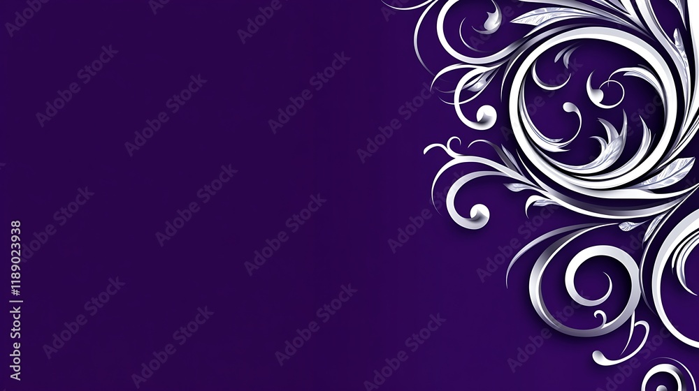 Elegant Silver Floral Design on Purple Background Elegant Silver Floral Design on Purple Background