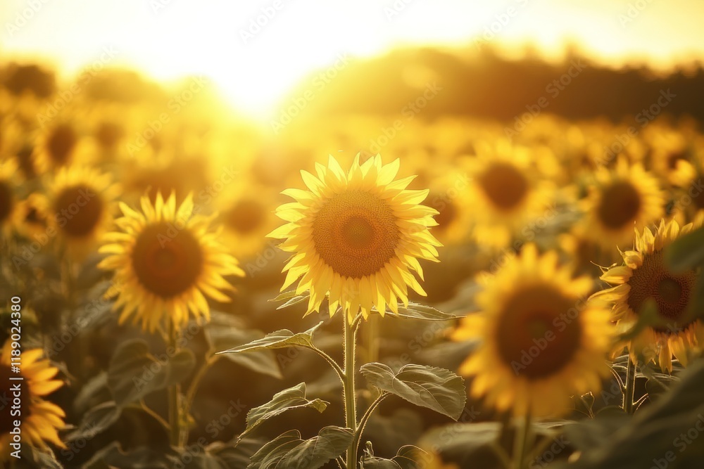 Fototapeta premium Golden Sunflowers Bask In Sunset Glow