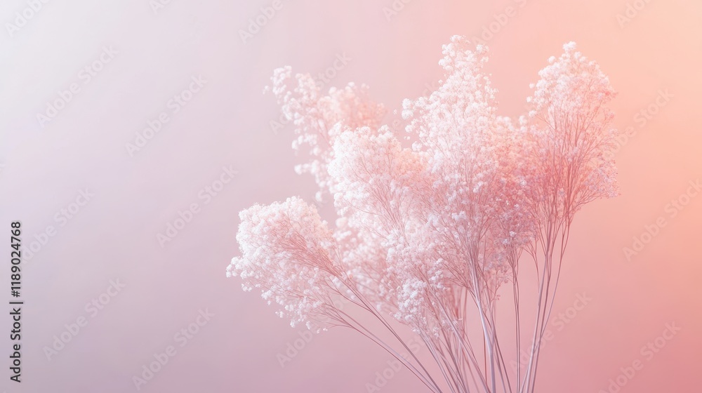 Fototapeta premium Minimalist white floral bouquet on gradient background for contemporary studio decor