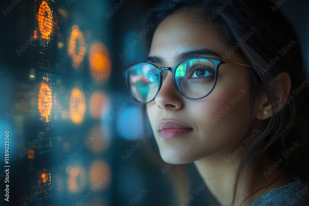 female software engineer from india working on advanced ai algorithm development in contemporary tech innovation hub