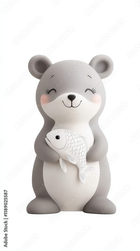 A charming seal holds a fish, surrounded by gentle ocean waves in a watercolor style