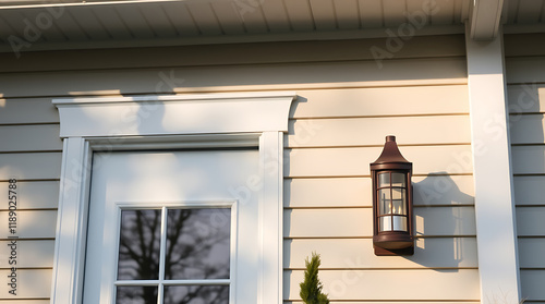 Elegant Home Exterior with Classic Door and Lantern - Modern House Design photo
