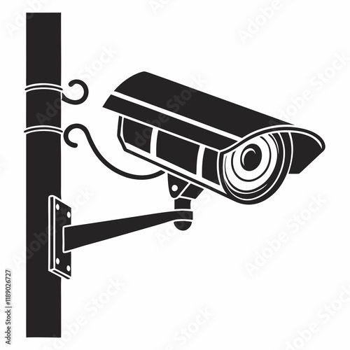 Black silhouette of a security camera isolated on white backdrop Simple vector of surveillance equipment