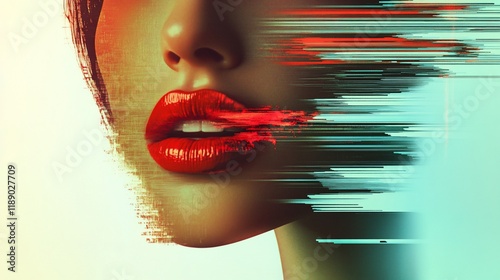 Abstract portrait with glitch effect and vibrant colors.