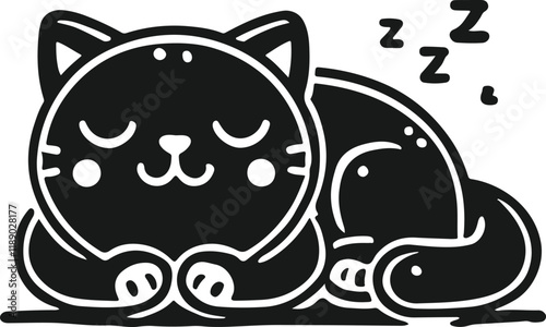 Cute black cat sleeping soundly, perfect for pet lovers. photo