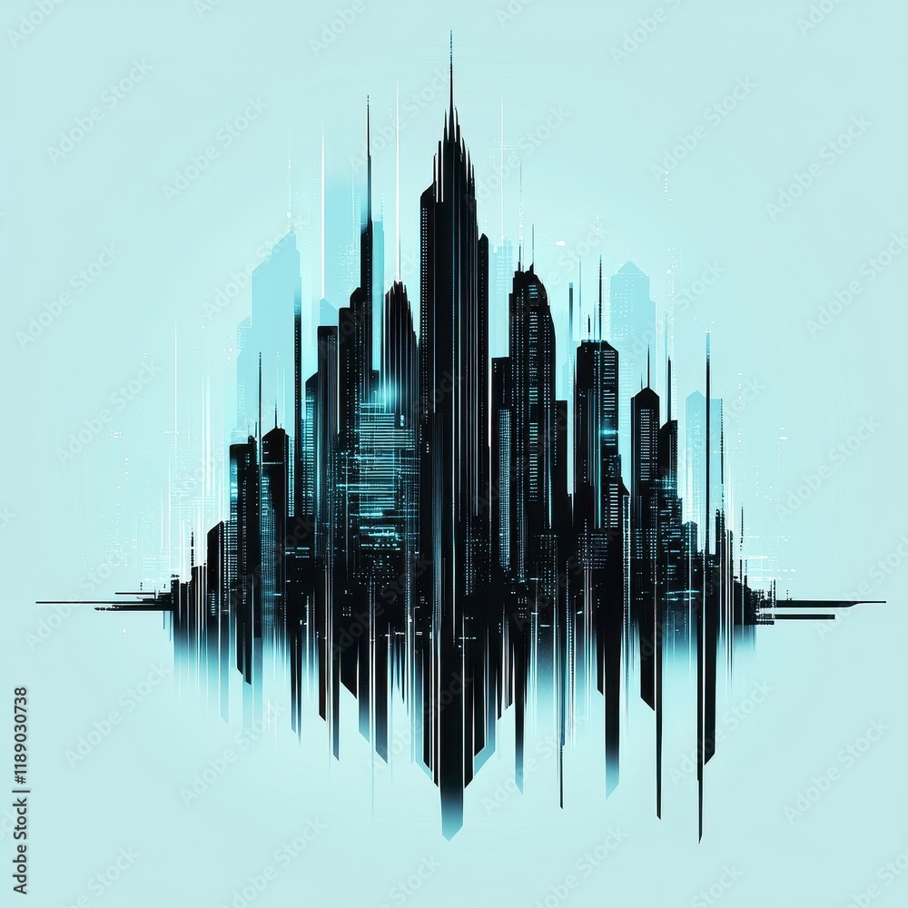Obraz premium Futuristic City Skyline Digital Art Illustration