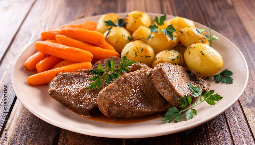 nutritious dish providing meat potatoes and carrots nutritious dish providing meat potatoes and carrots