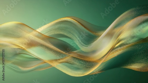 Gold Streamlined Light and Shadow Art on a Green Background