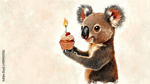 Cute coala with cupcake. Advertising poster or party invitation. Watercolor painting. photo