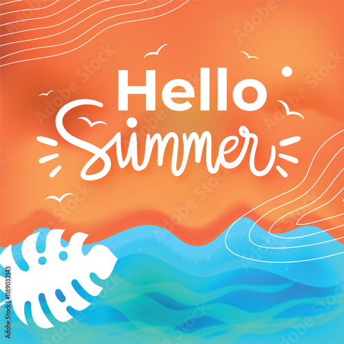 Summer holiday greetings vector with travel bag umbrella swimming circle tropical leaves celebration