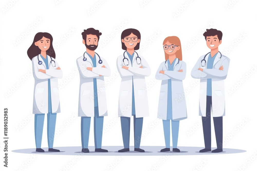 Confident medical team posing with arms crossed, healthcare professionals united Confident medical team posing with arms crossed, healthcare professionals united