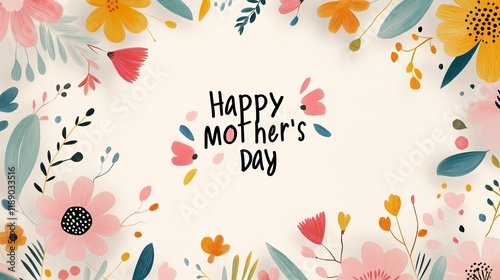 A beautifully designed Mother’s Day card featuring a circular floral arrangement in vibrant spring colors, complemented by text in the center. This cheerful design celebrates motherhood and conveys jo