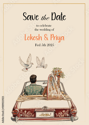 Modern Wedding Invitation Card Design with bride and groom