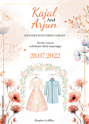 Modern Wedding Invitation Card Design with bride and groom