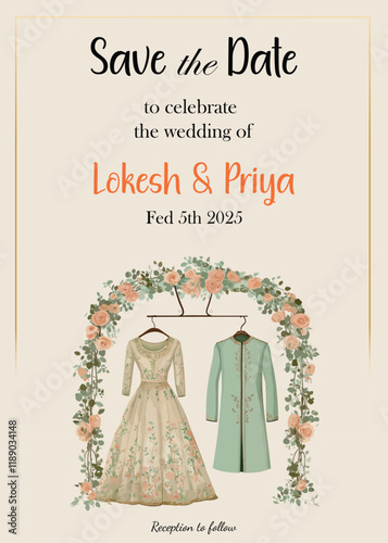 Modern Wedding Invitation Card Design with bride and groom