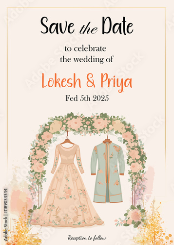 Modern Wedding Invitation Card Design with bride and groom