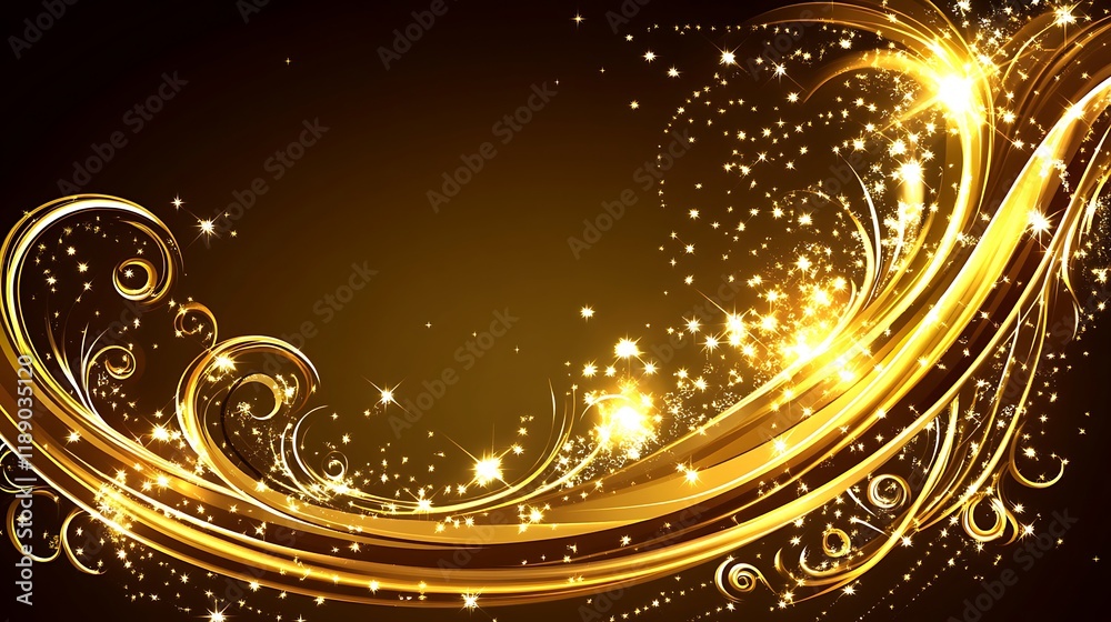 Fototapeta premium Golden Swirls and Sparkling Stars Design