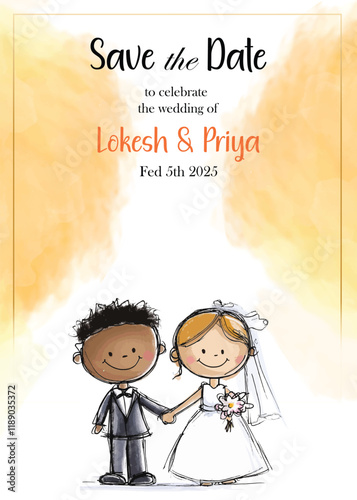 Modern Wedding Invitation Card Design with bride and groom