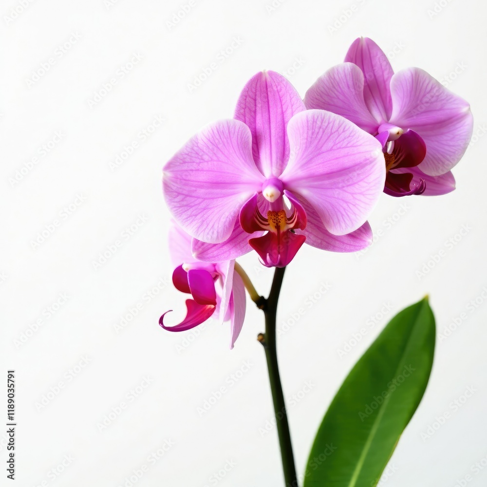 Pink orchid in full bloom against white background, bloom, white Pink orchid in full bloom against white background, bloom, white