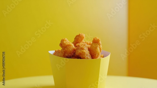 Fried chicken box prodcut mockup on yellow background photo