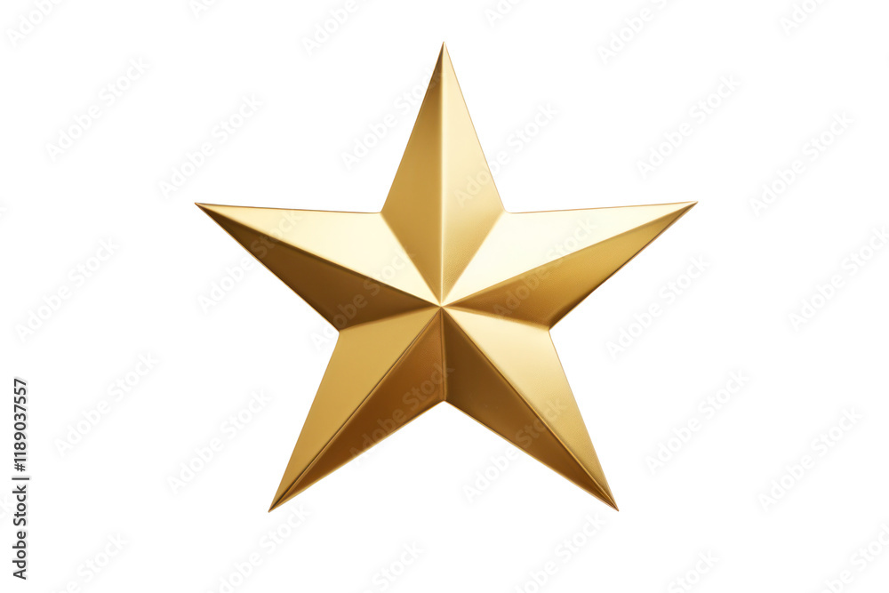 Obraz premium A golden star with a matte finish resting on a smooth white surface, casting subtle shadows that enhance its three-dimensional appearance. The star is perfectly symmetrical
