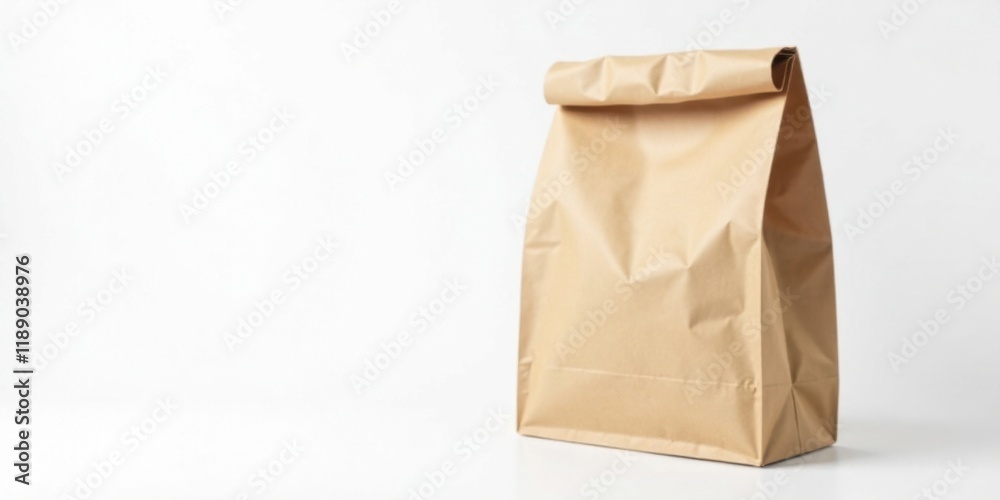 A Simple Brown Paper Bag on a White Background Ideal for Mockups and Packaging Designs A Simple Brown Paper Bag on a White Background Ideal for Mockups and Packaging Designs
