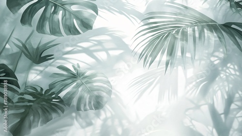 Elegant Tropical Monstera and Palm Leaves Shadows on White Background