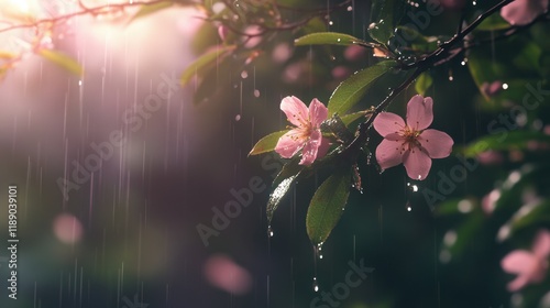 Pink flowers blooming in the rain