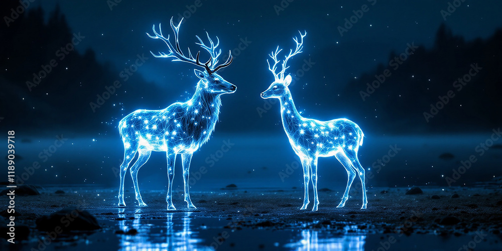 Celestial Deer A Nighttime Encounter in Glowing Blue Celestial Deer A Nighttime Encounter in Glowing Blue