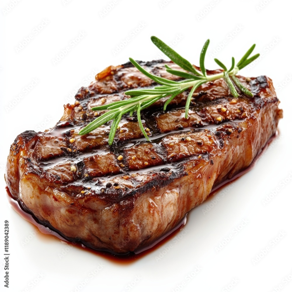 grilled steak with rosemary on a white background grilled steak with rosemary on a white background
