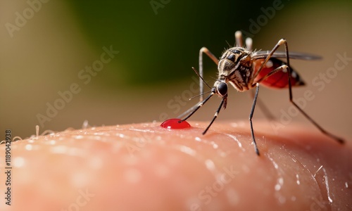 A hyper-realistic close-up of a mosquito sucking blood  indistinguishable from a real photograph
