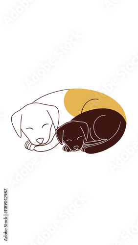 Minimalist illustration of a mother dog and puppy cuddling