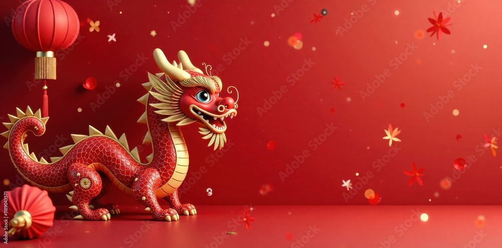 Obraz premium Traditional Chinese New Year couplets with red and gold dragons , red, gold