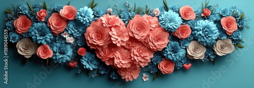 Bunch of colorful flowers arranged on a blue background for decoration or design purposes valentine day