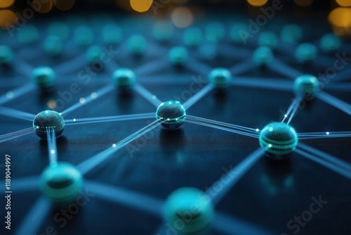 futuristic technology network pattern with interconnected blue and green digital lines creating abstract communication grid structure