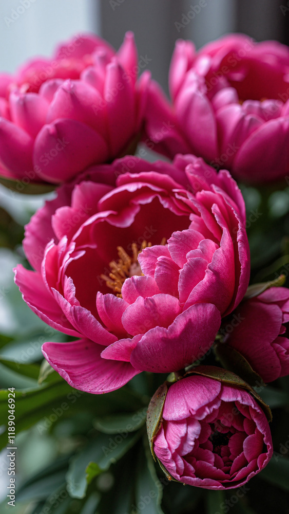 Vibrant Magenta Peonies in Full Bloom: Close-up for Floral Design, Weddings, and Lifestyle Promotions Vibrant Magenta Peonies in Full Bloom: Close-up for Floral Design, Weddings, and Lifestyle Promotions