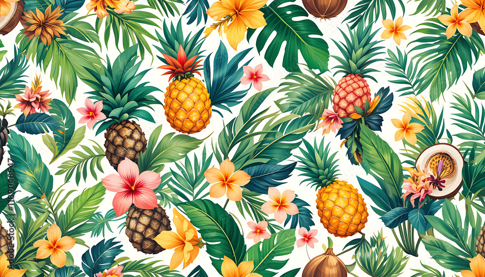 Fototapeta premium Seamless pattern with flowers and leaves