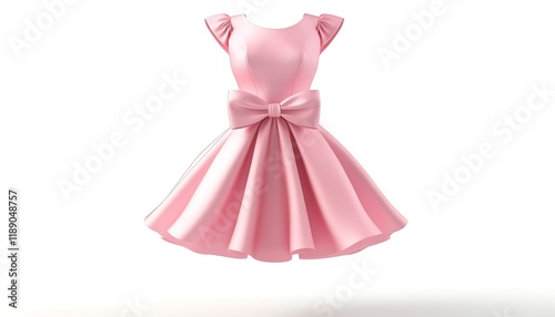 Contemporary pink party dress with a bow detail, isolated on a clean white background, full ultra HD