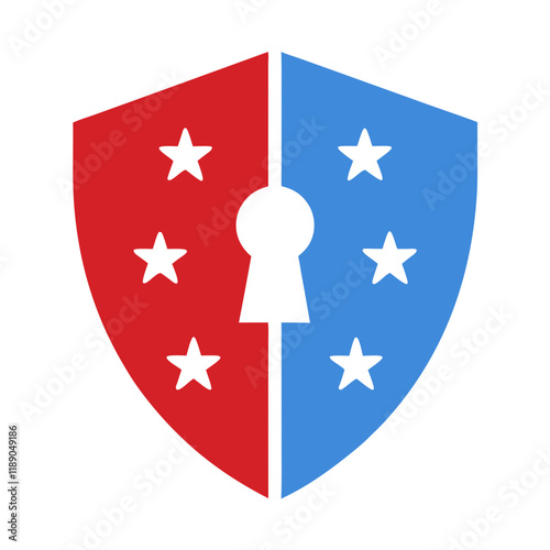 Minimalist Shield with Keyhole and Stars Vector Design. photo